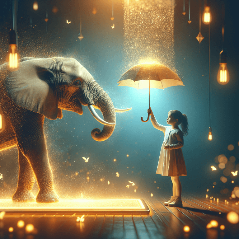 L’elefante con l’ombrello - Un elefante gigante cerca di ripararsi sotto un ombrellino minuscolo