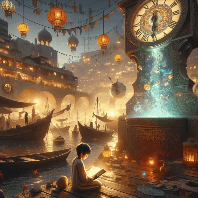 L’Orologio del Porto Silenzioso – Un vecchio orologio fermo si rimette in moto quando i bambini tornano a giocare tra le barche.