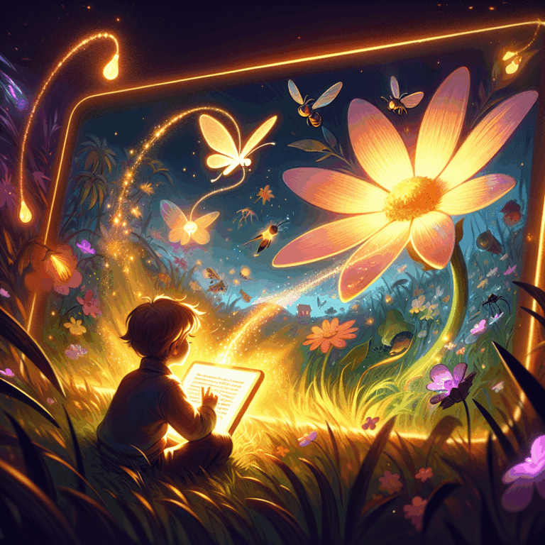 Il fiore che ascoltava i segreti del prato – Un fiore sente ogni giorno racconti diversi dal vento e dagli insetti.